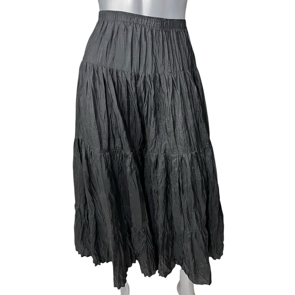 Vtg Bloomingdales Skirt Maxi Tiered Y2K Silk 2X Black Goth Whimsigoth Dark Age